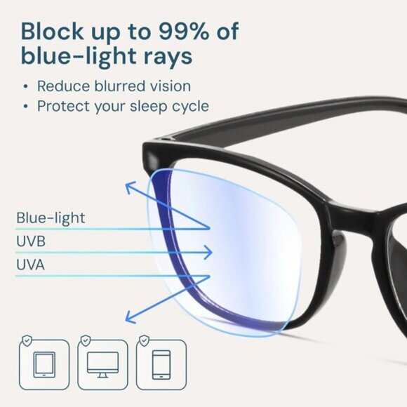 ⚡Men Black & Black Blue Light Blocking Anti UV Ray Computer Gaming Glasses - Picture 3 of 7